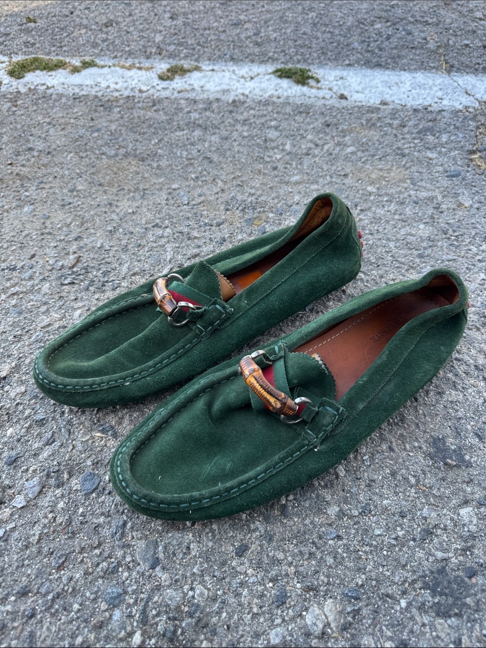 Gucci Green Suede Bit Loafers